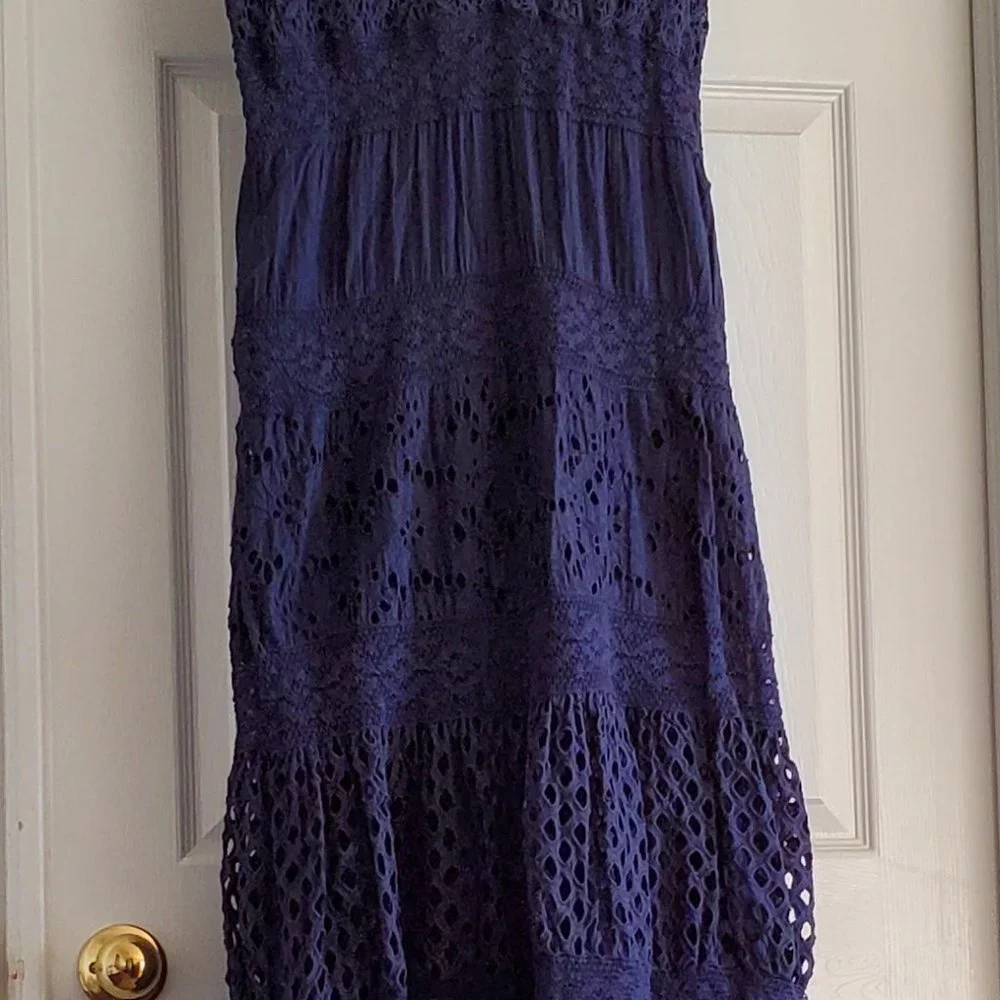 Reba Fully Lined Eyelet Sleeveless Maxi Dress in Navy Blue - Picture 5 of 8
